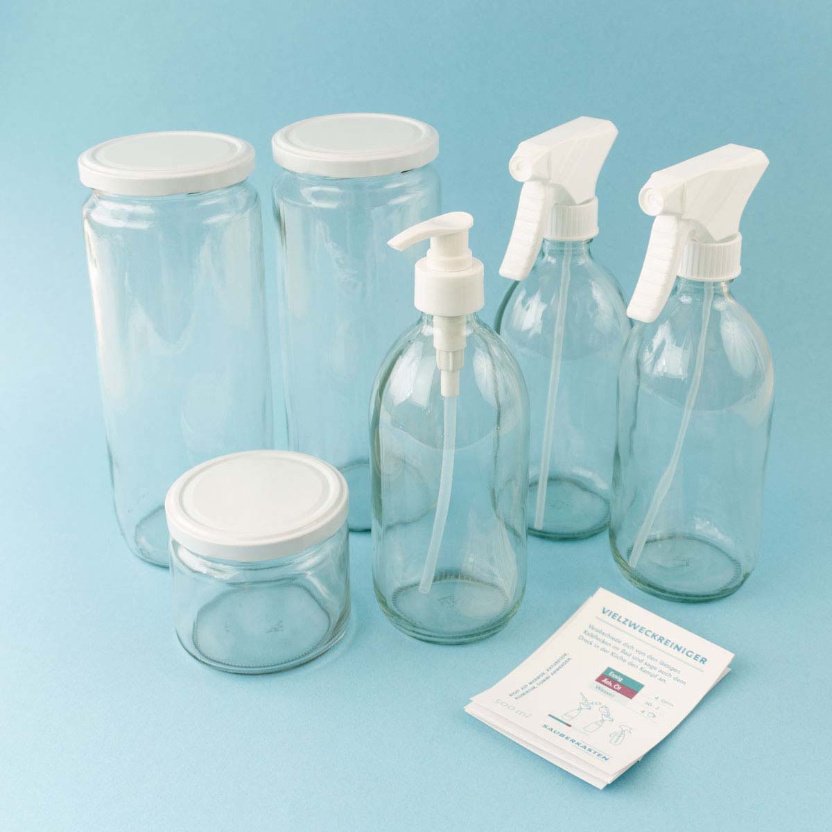 Sauberkasten Glasbehälterset für DIY-Reiniger und -Waschmittel